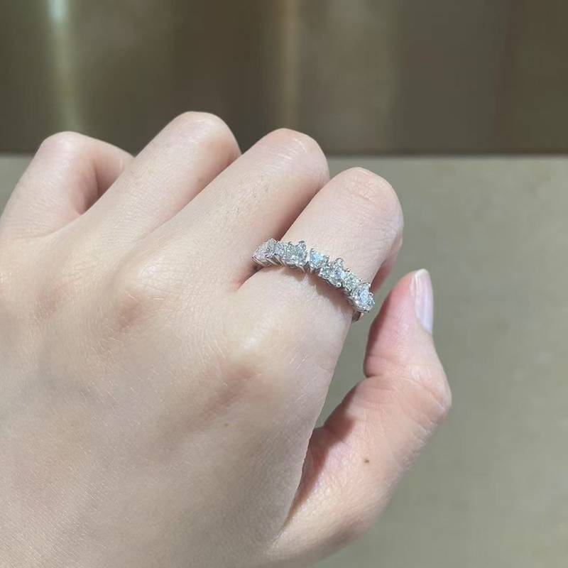 异形钻排戒S925银镀白金Women's Ring定制选款副石Moissanite1.7ct